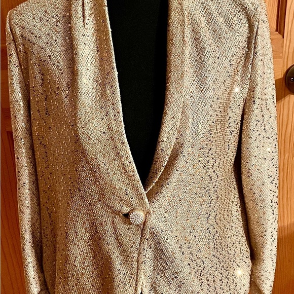 St John Gold Textured Blazer Size Small Modest Church Glam Gift Old Money Preppy - Picture 1 of 16